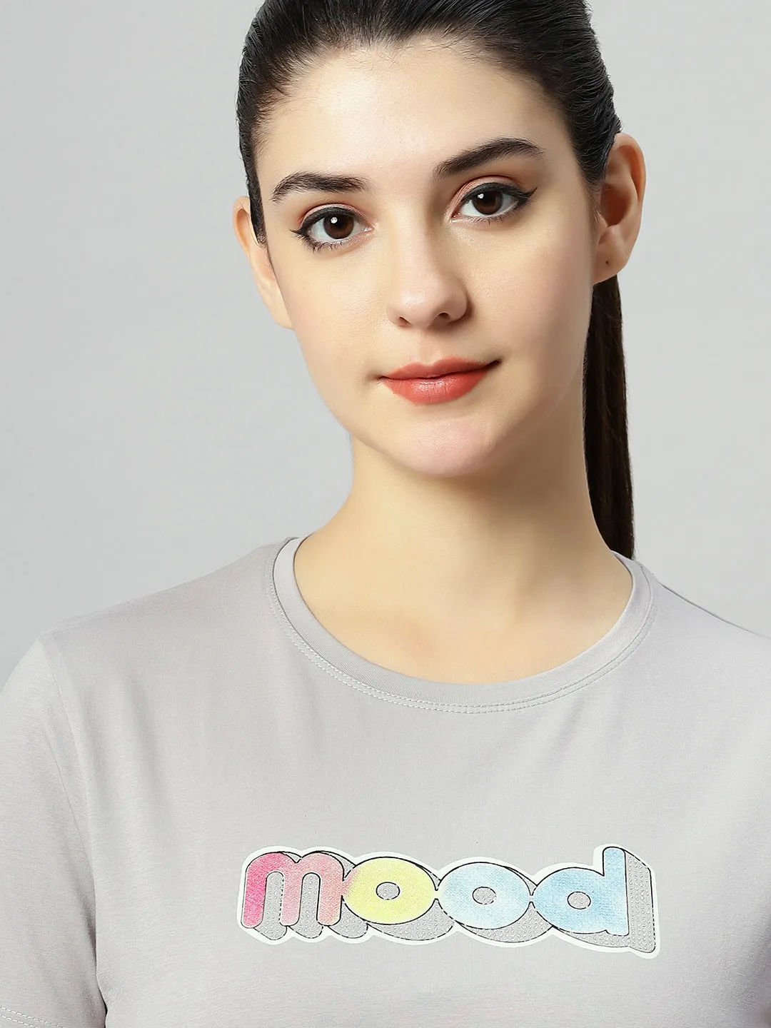 WOMEN BLUE COLORFUL MOOD PRINT SOFT COTTON T-SHIRT