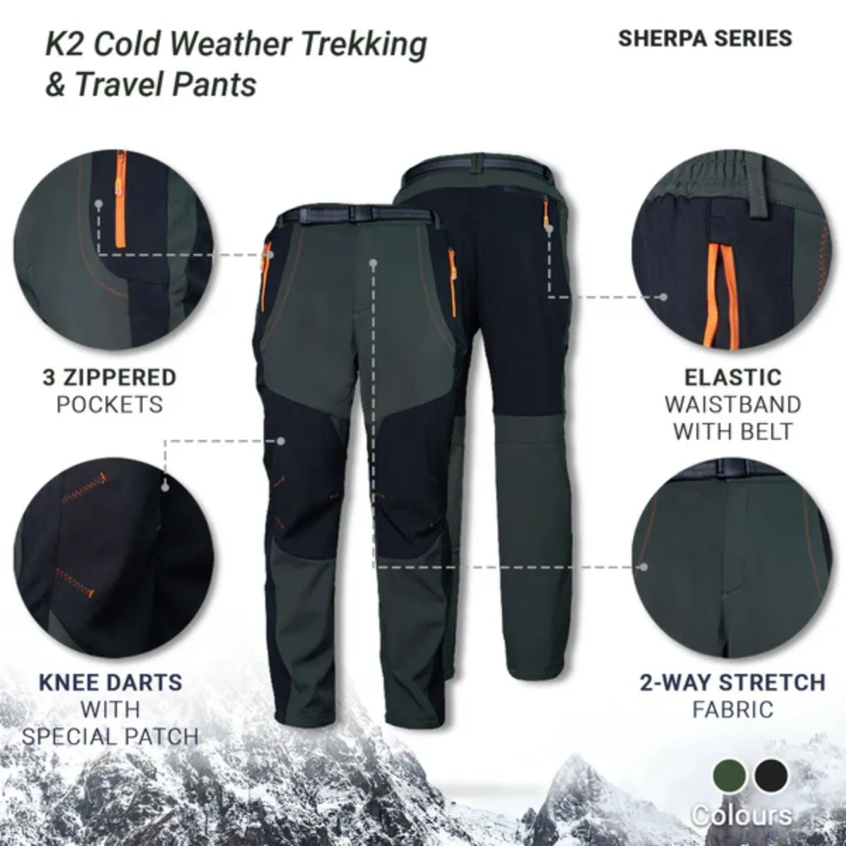 Women's K2 Cold Weather Trekking & Travel Pants- Sherpa Series - Olive