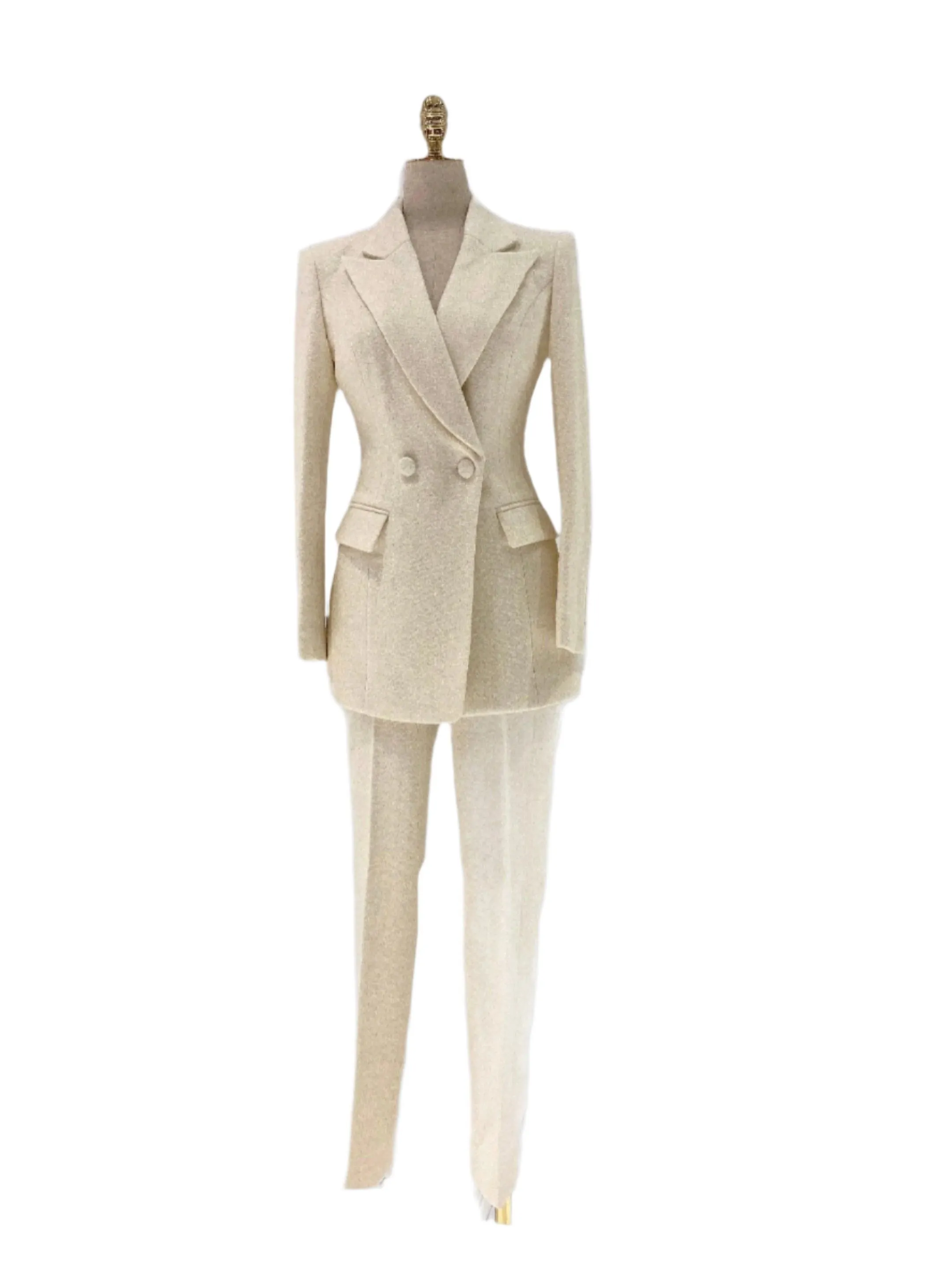 Woolen Women Pant Suit - Thick Beige Trouser Suit