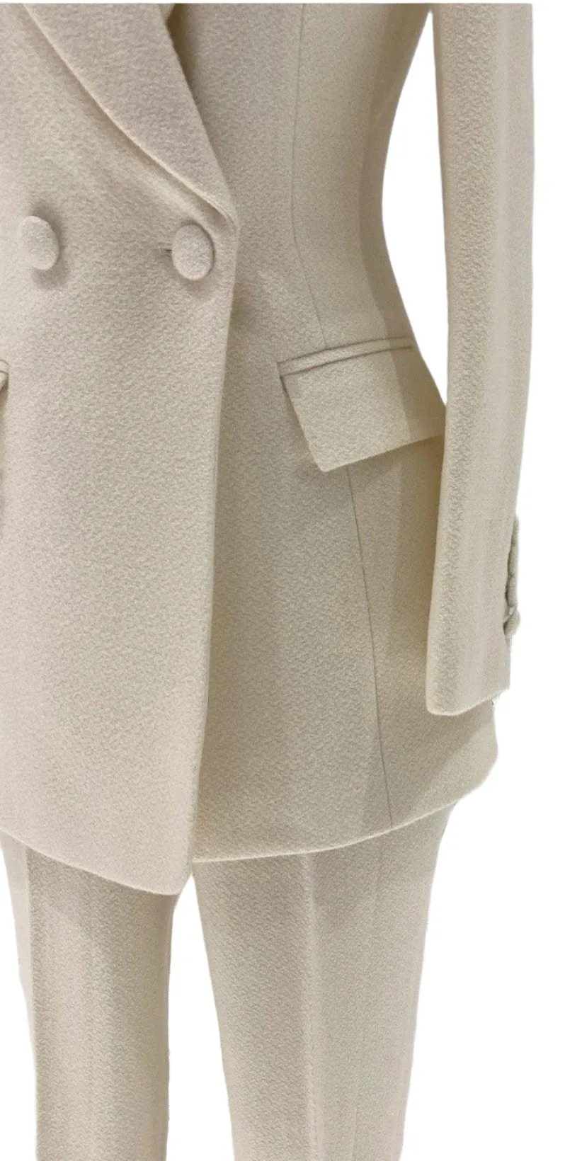 Woolen Women Pant Suit - Thick Beige Trouser Suit